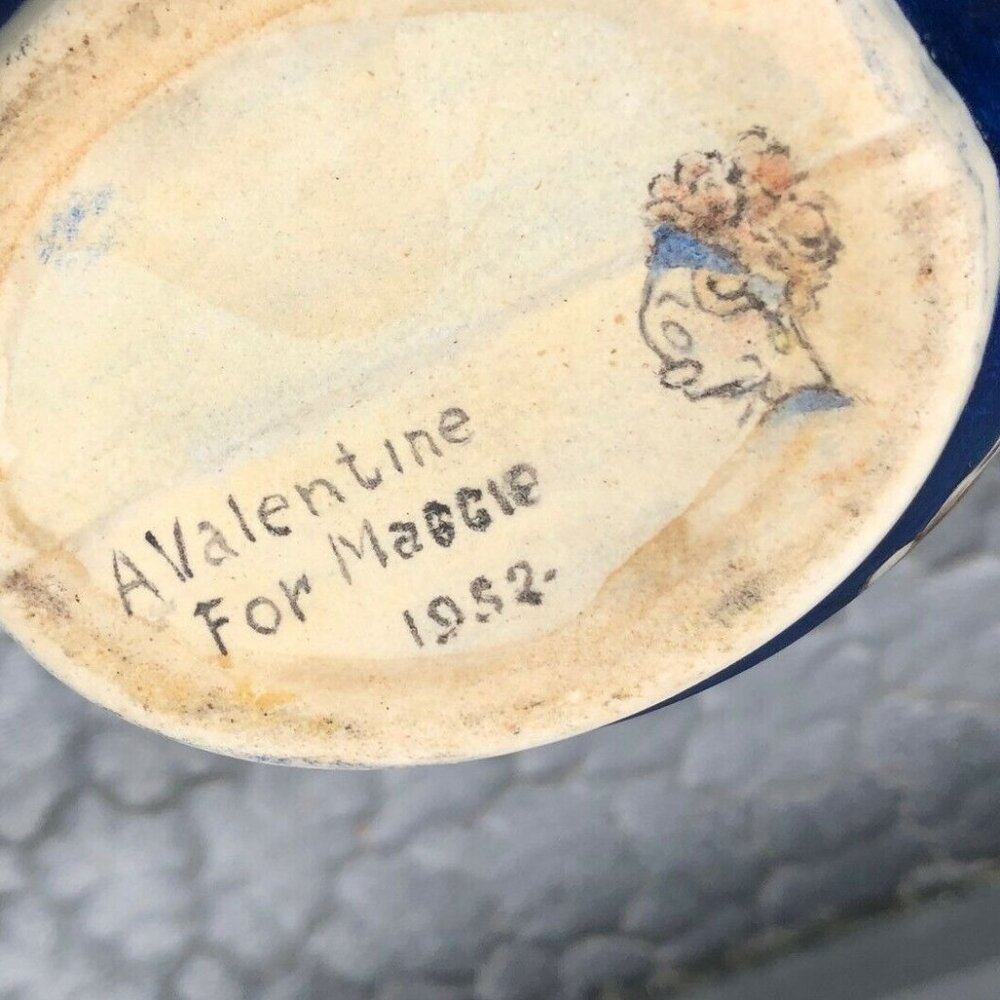 Vintage Creamer Blue Large Ornate Italian Greek Gift Inscription1950's - Picture 6 of 8